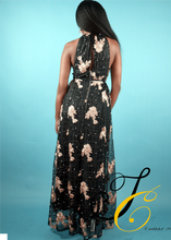 Load image into Gallery viewer, GOLD BLACK DRESS FLOWERS
